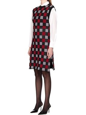 Marni Sleeveless Checkerboard Knit Dress in Red and Black